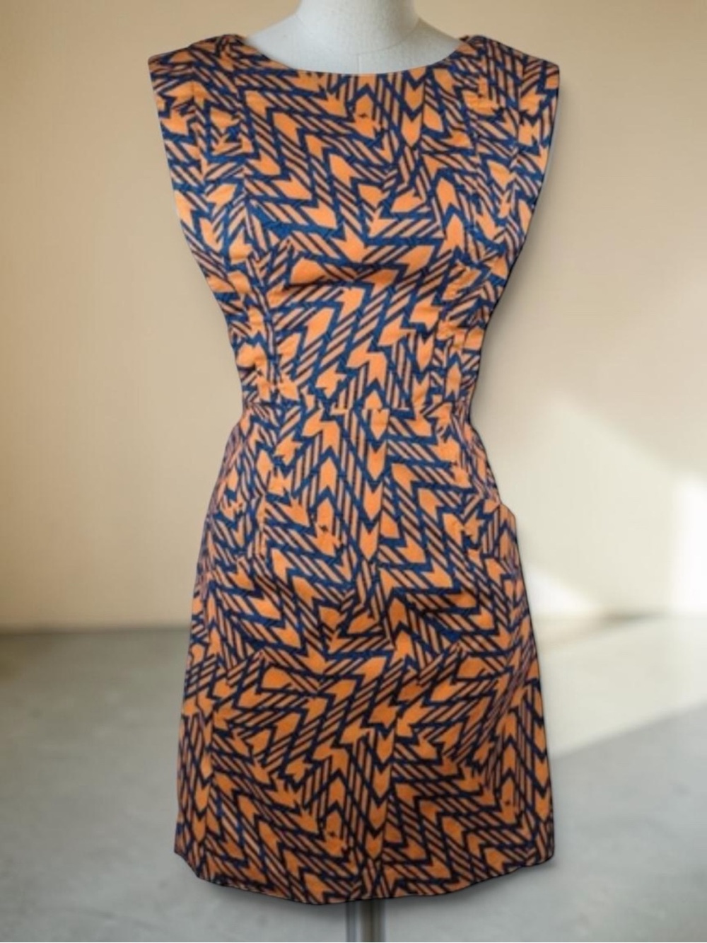 Anthropologie Plenty by Tracey Reese Coral and Navy Chevron Dress